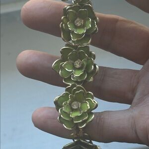 Beautiful Vintage Green & Gold Floral Bracelet with Diamond accents
